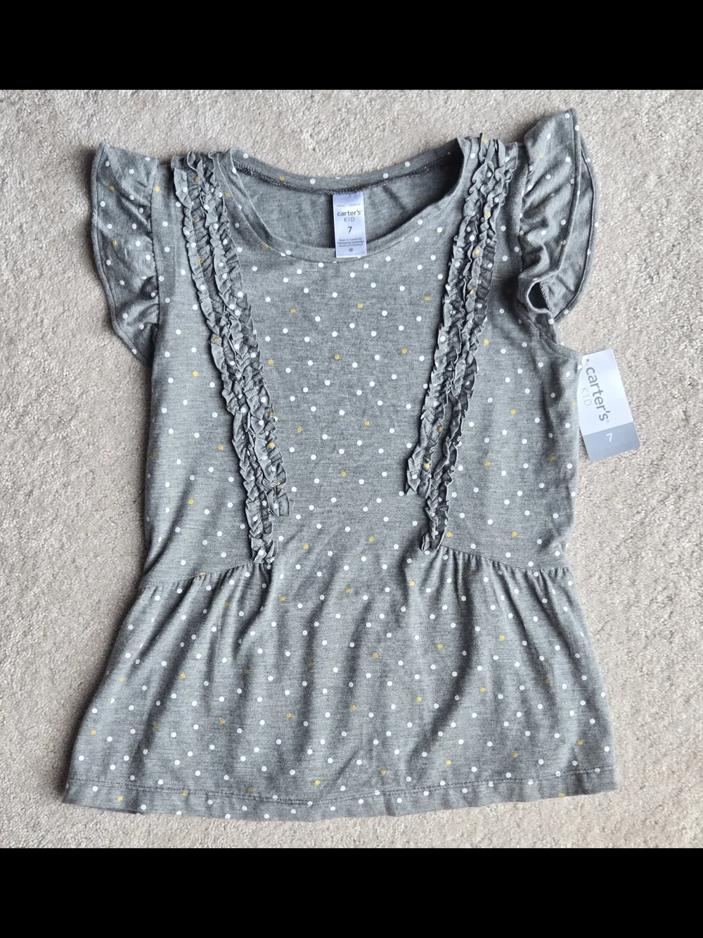 Carter's Gray Dot Ruffle Kids Top